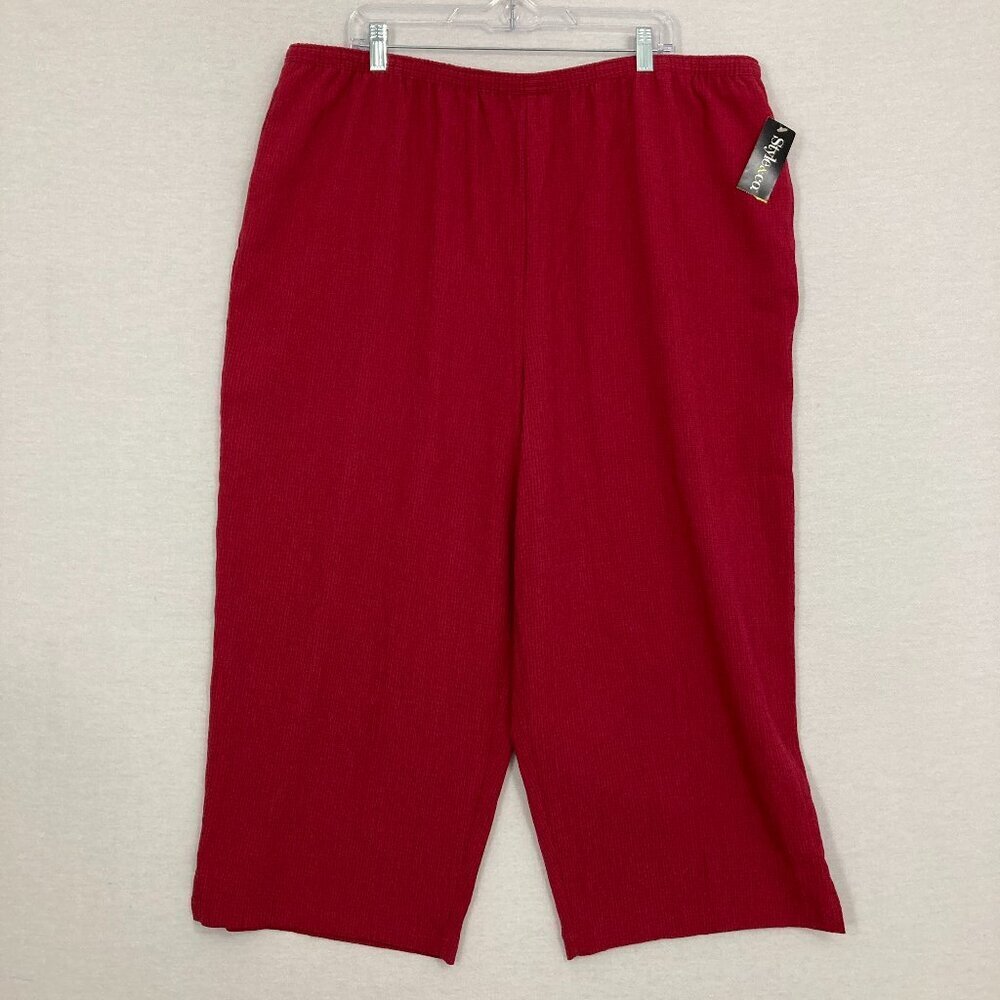 New Style & Co Red Micro Plaid Soft Straight Leg‎ Pull-on Crop Pants size 22W